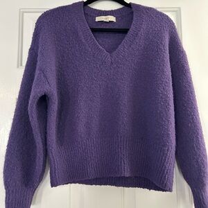 LOFT Ribtrim Relaxed V-Neck Sweater in Rich Grape